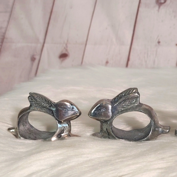 Vintage Pewter Silver Tone Rabbit Bunny Napkin Ring Set of Four Witchy Easter - Picture 16 of 17